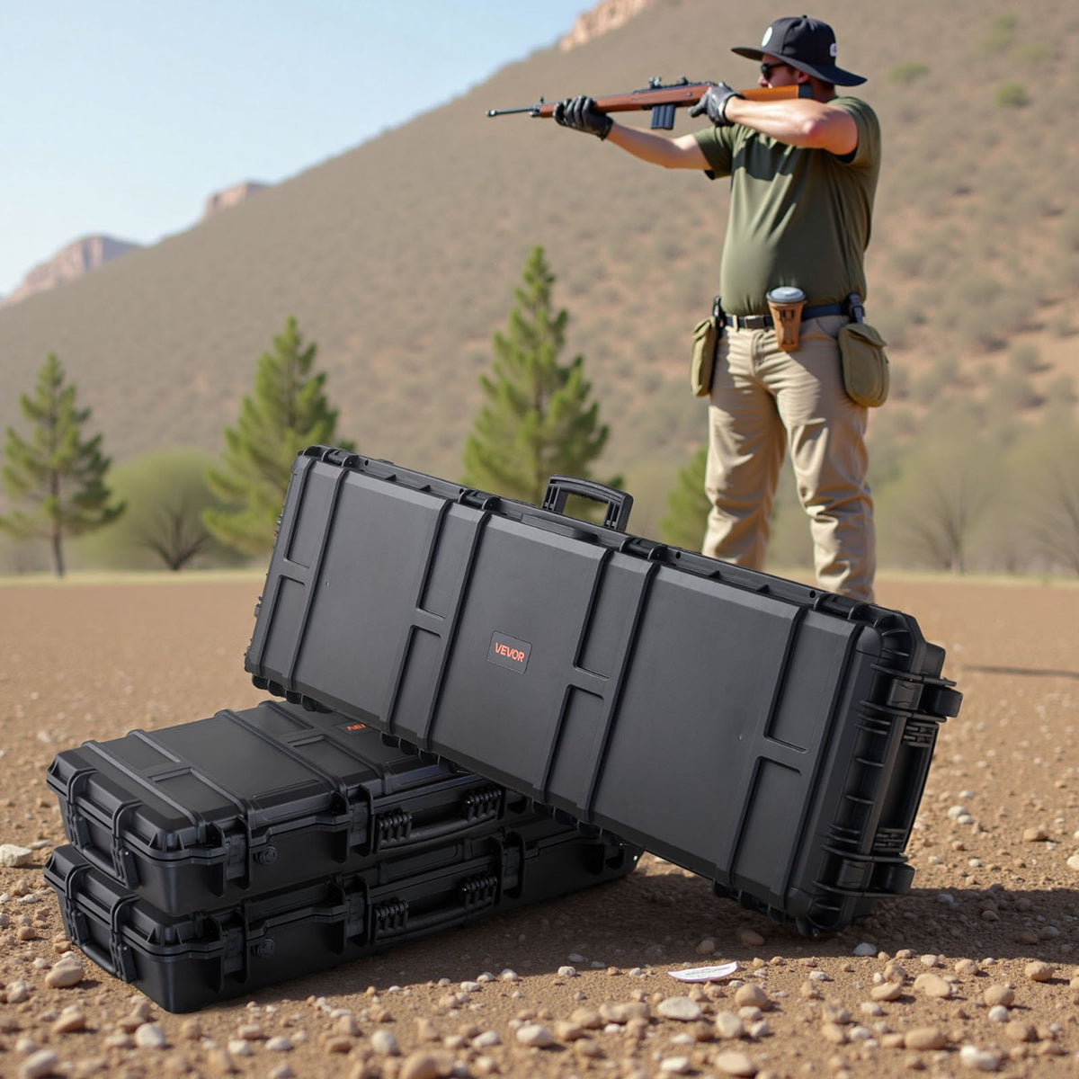 Hard Rifle Case 1270mm Lockable XPE Foam Wheels IP67 Waterproof Dustproof Black