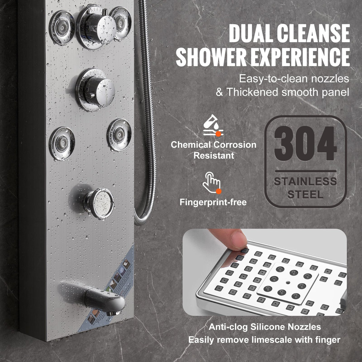 Shower Panel System 6 Modes LED Display 8 Massage Jets Rainfall Handheld Tub Spout