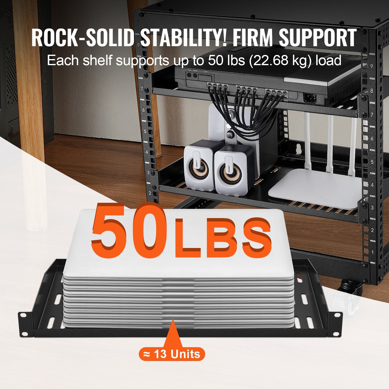 Server Rack Shelf 1U 2PCS 254mm 22.68kg Vented Cantilever Tray 482.6mm Rack