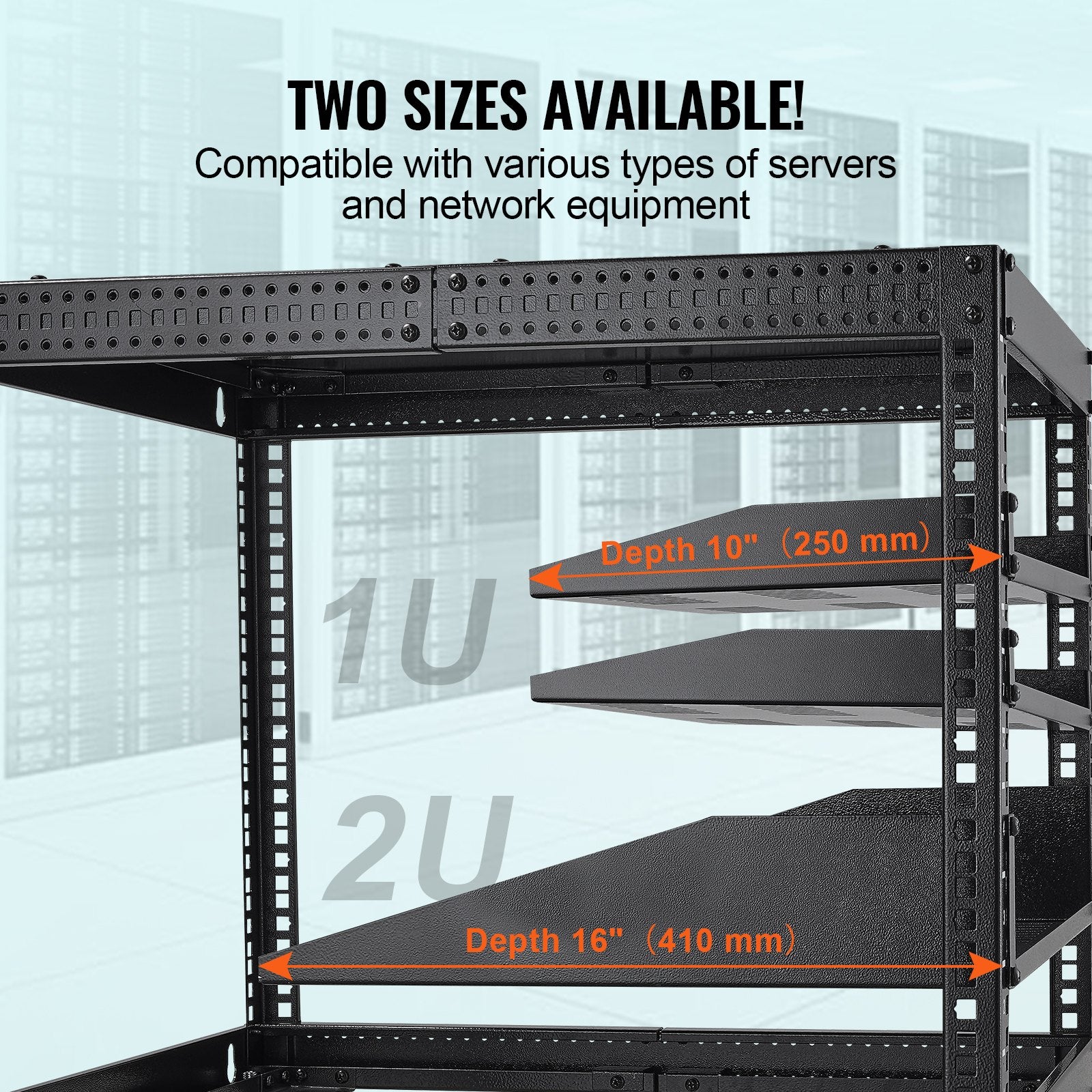Server Rack Shelf 1U 2PCS 254mm 22.68kg Vented Cantilever Tray 482.6mm Rack