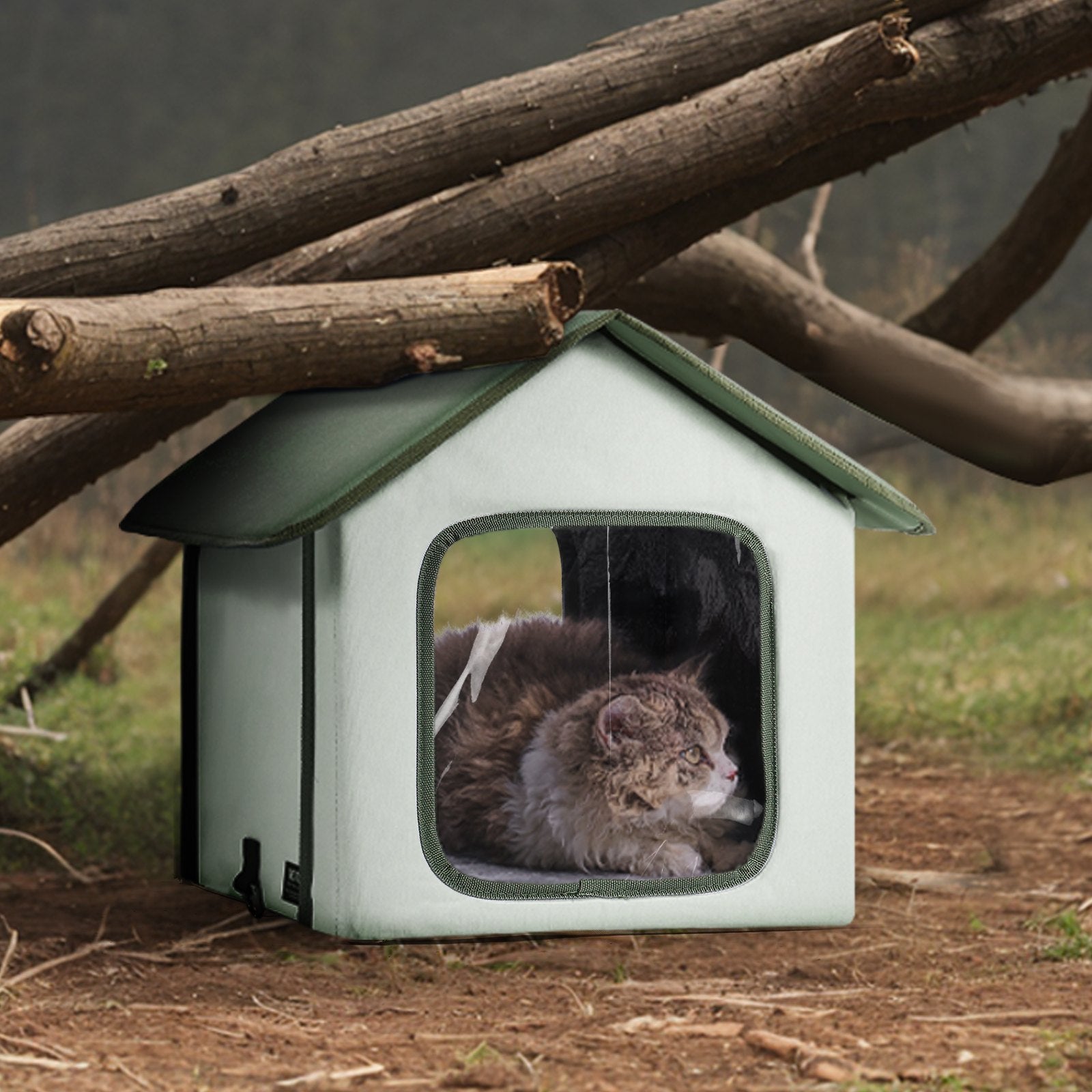 Elevated Heated Cat House, Outdoor Foldable Shelter with Timer & Cozy Heated Pad