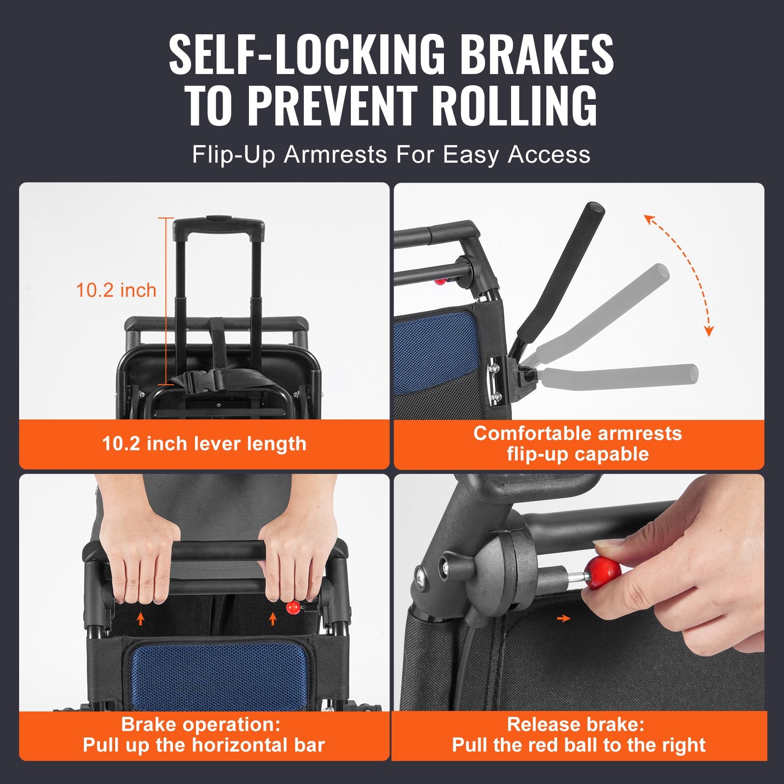 Wheelchair Aluminum Alloy Lightweight Foldable Transport Chair 220lbs 15.75in