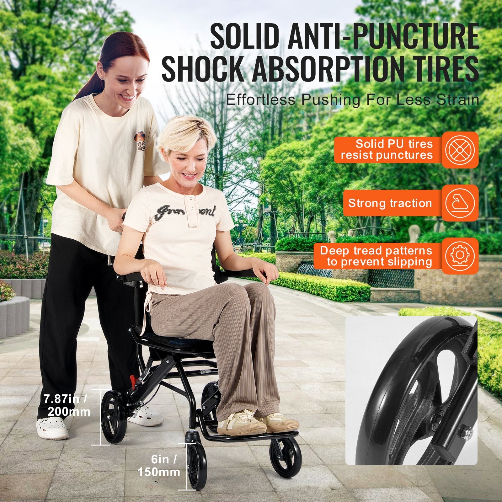 Wheelchair Aluminum Alloy Lightweight Foldable Transport Chair 220lbs 15.75in