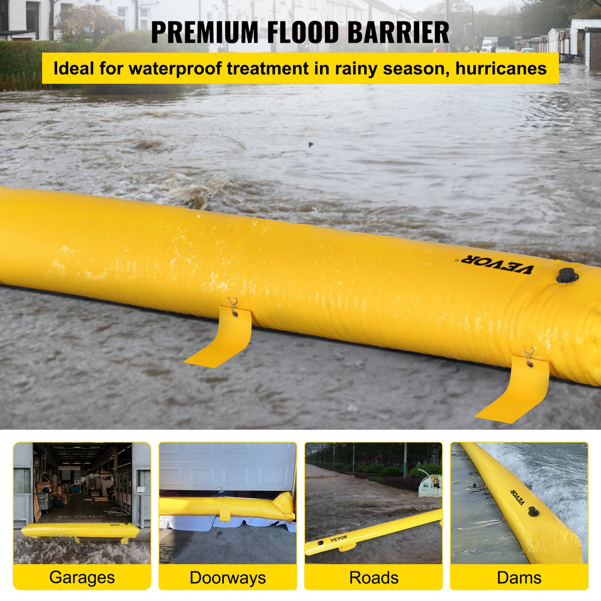 Flood Barrier Hydro Barrier 24' Length x 6" Height Water Diversion