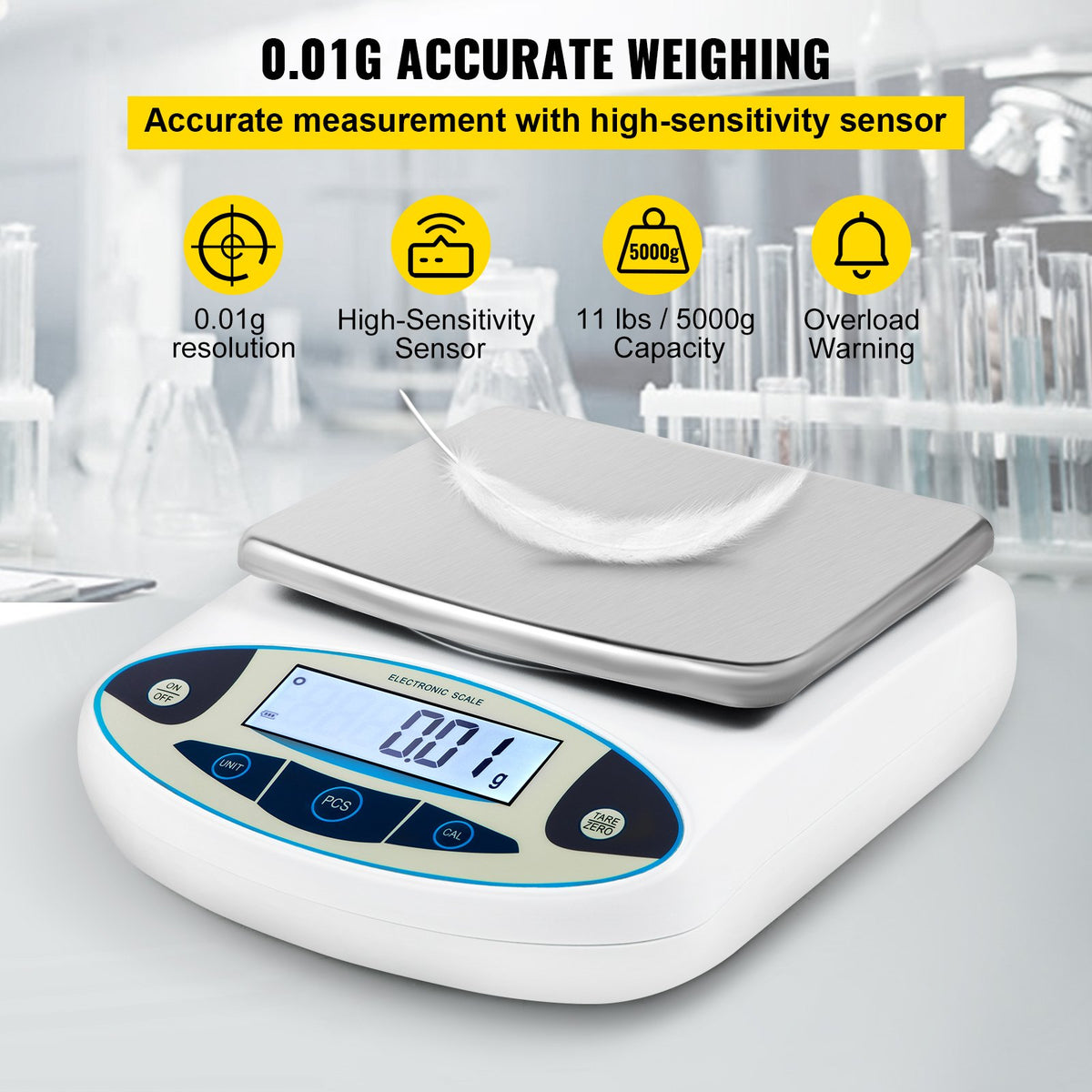 Digital Analytical Balance, High Precision, 5000g x 0.01g Laboratory Scale