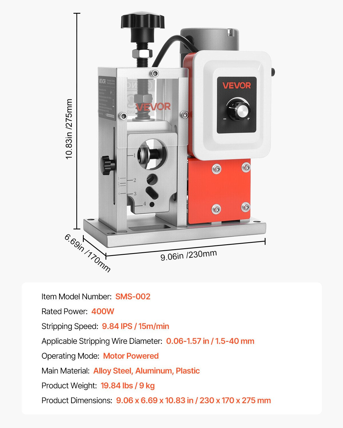 Electric Wire Stripping Machine 400W 1.5-40mm Automatic Cable Stripper