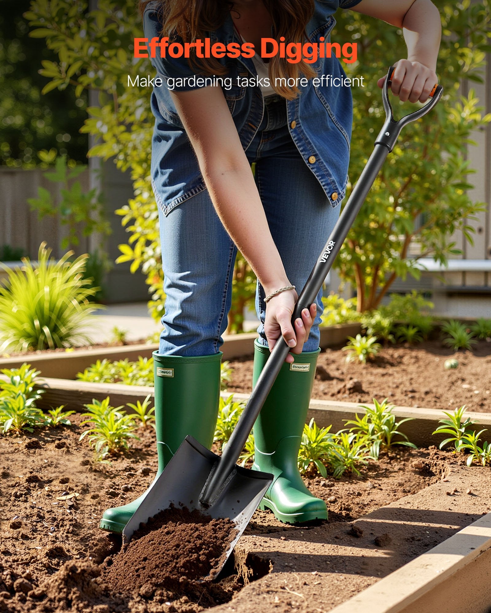Square Shovel 122 cm Heavy-Duty Flat Shovel Alloy Steel Blade Non-Slip D-Handle