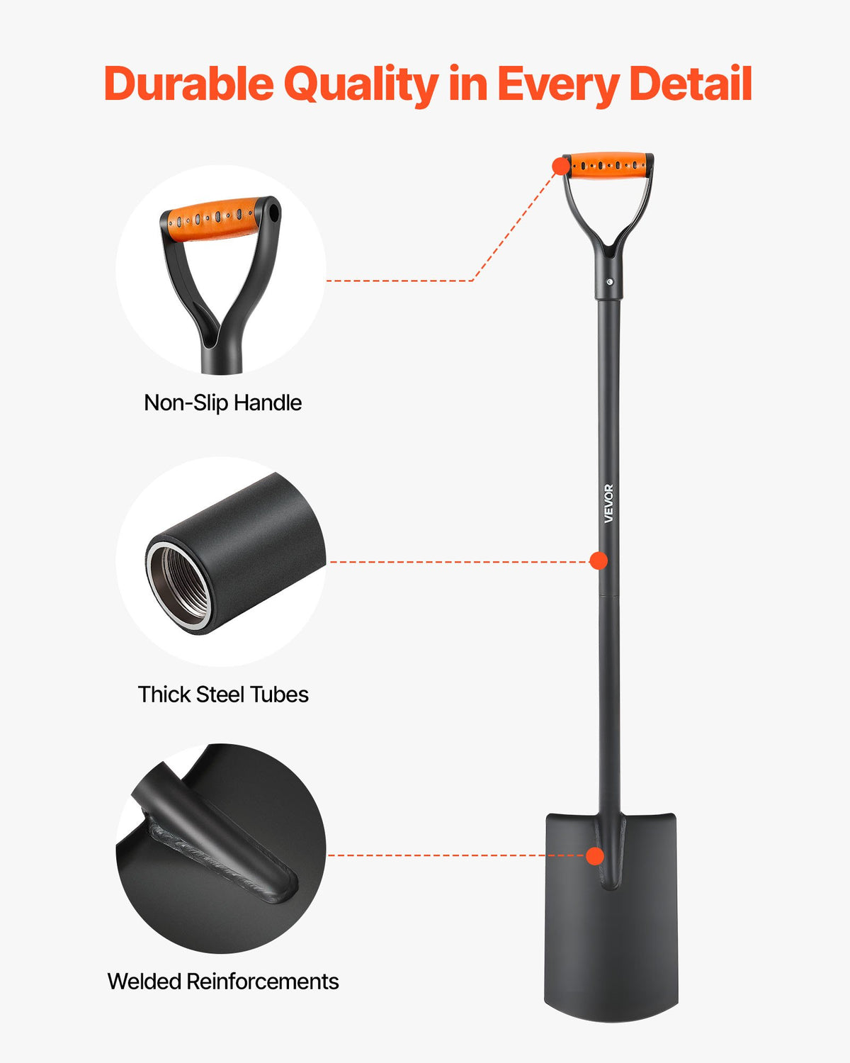 Square Shovel 122 cm Heavy-Duty Flat Shovel Alloy Steel Blade Non-Slip D-Handle