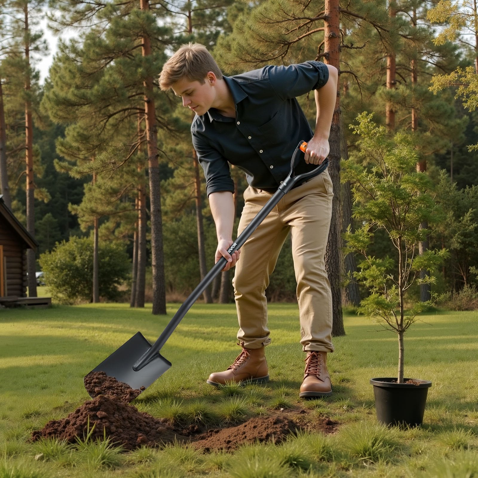 Square Shovel 122 cm Heavy-Duty Flat Shovel Alloy Steel Blade Non-Slip D-Handle