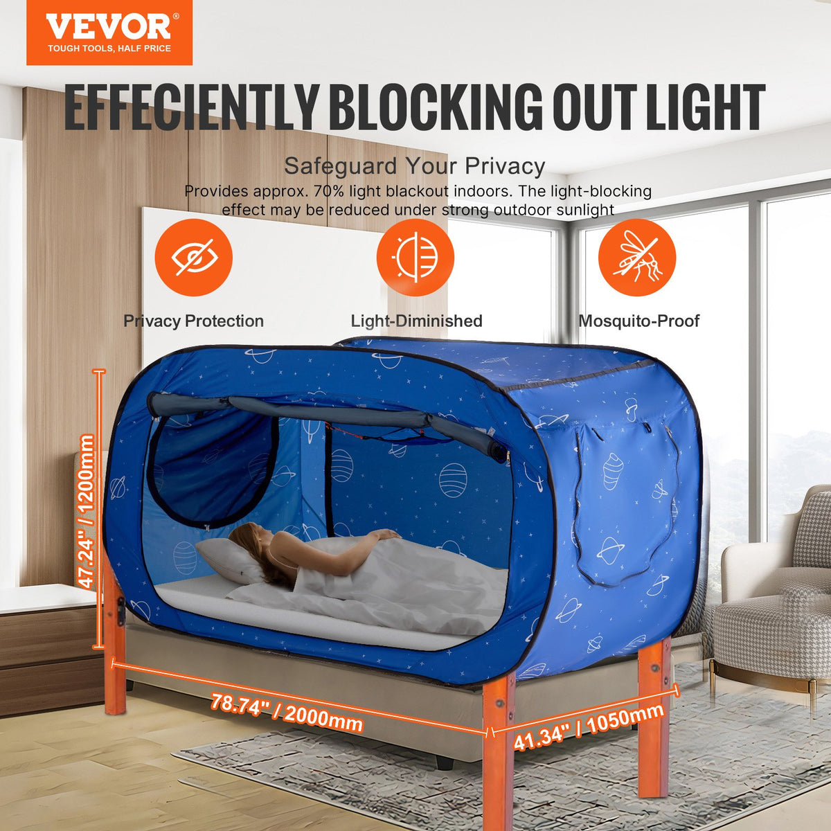 Bed Tent Pongee Fabric Full-Size with 2 Doors & 8.5mm Poles for Kids & Adults