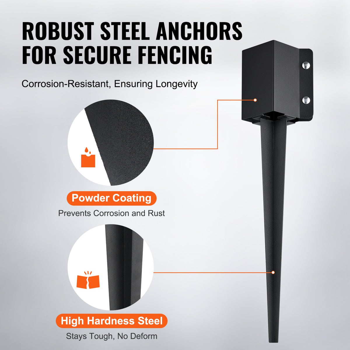 Fence Post Anchor Ground Spike 4 Pack 61x11x11cm Black Coated Metal Garden