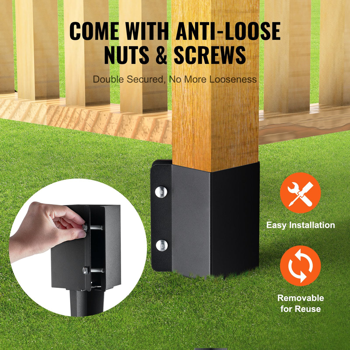 Fence Post Anchor Ground Spike 4 Pack 61x11x11cm Black Coated Metal Garden