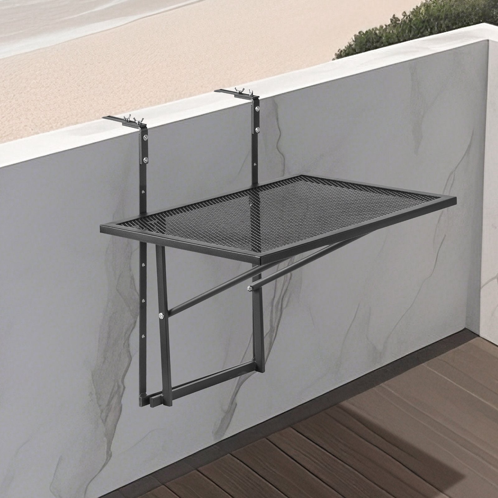 Folding and Adjustable Balcony Hanging Table 61 x 41 cm Railing Bar Stand