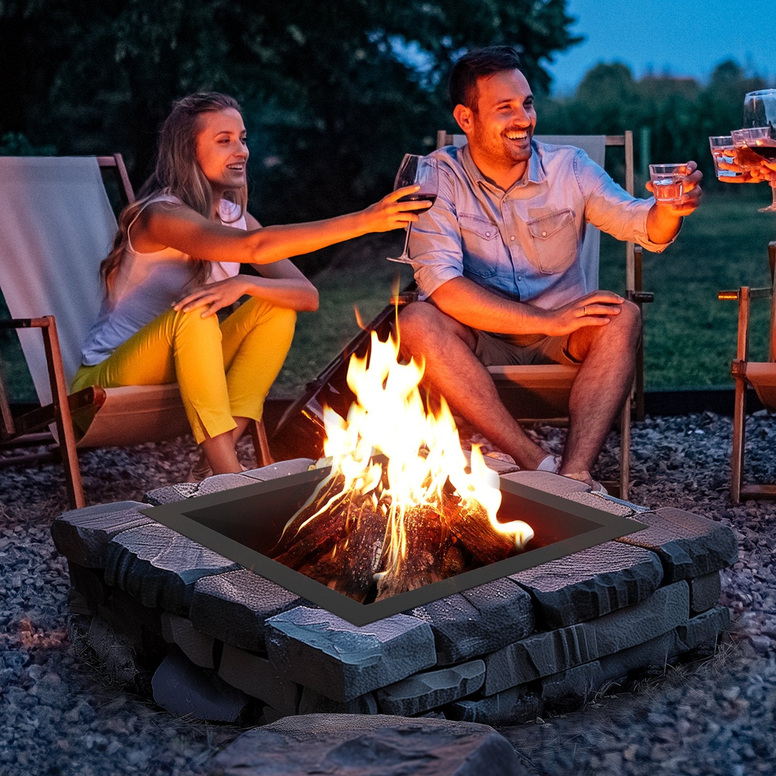 36x36 in Square Fire Pit Ring, 30x30 in Inner, 10" Height, Heavy Duty Steel