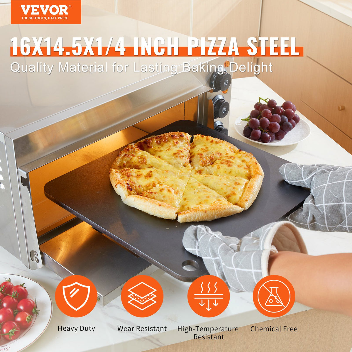 Pizza Steel 16"x14.5"x1/4" Pre-Seasoned Carbon Steel Heavy-Duty Pizza Pan