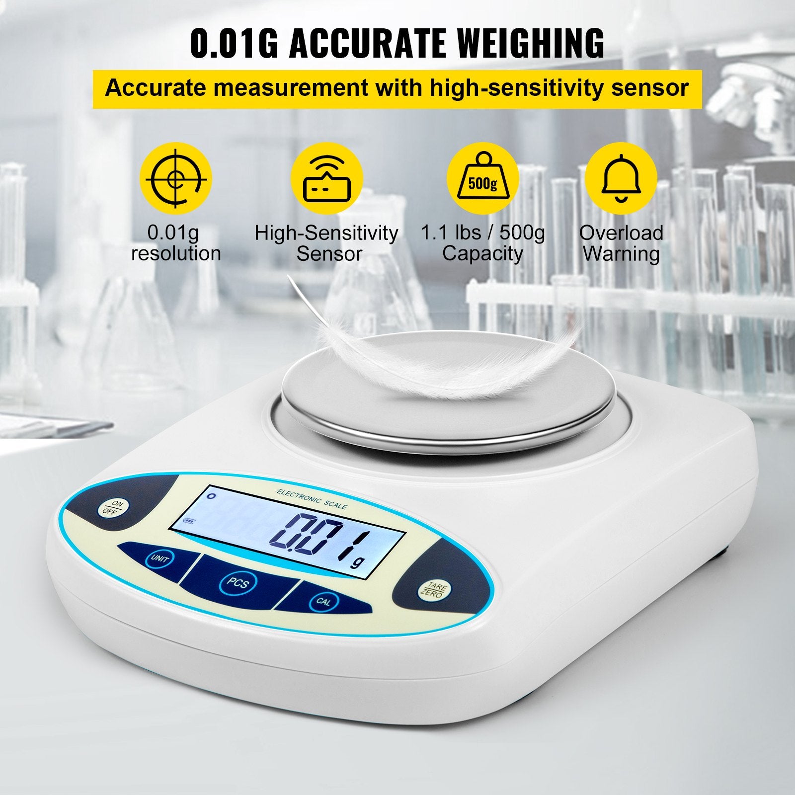 Digital Analytical Balance, 500g x 0.01g, High Precision with Clear LCD Display