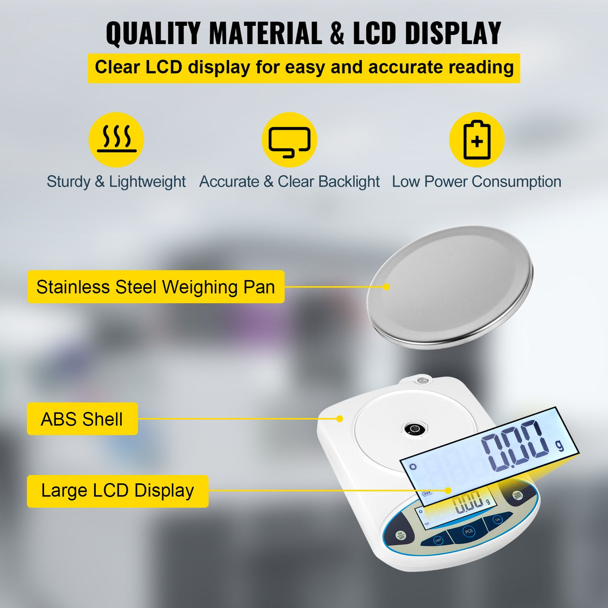 Digital Analytical Balance, 500g x 0.01g, High Precision with Clear LCD Display