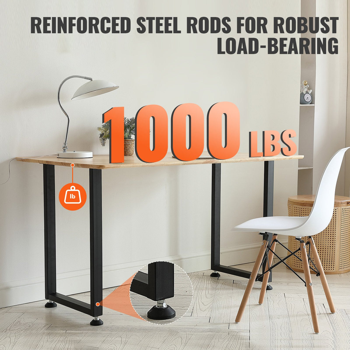 Adjustable Furniture Legs 711.2mm Square Steel Set of 2 Heavy Duty Desk Black