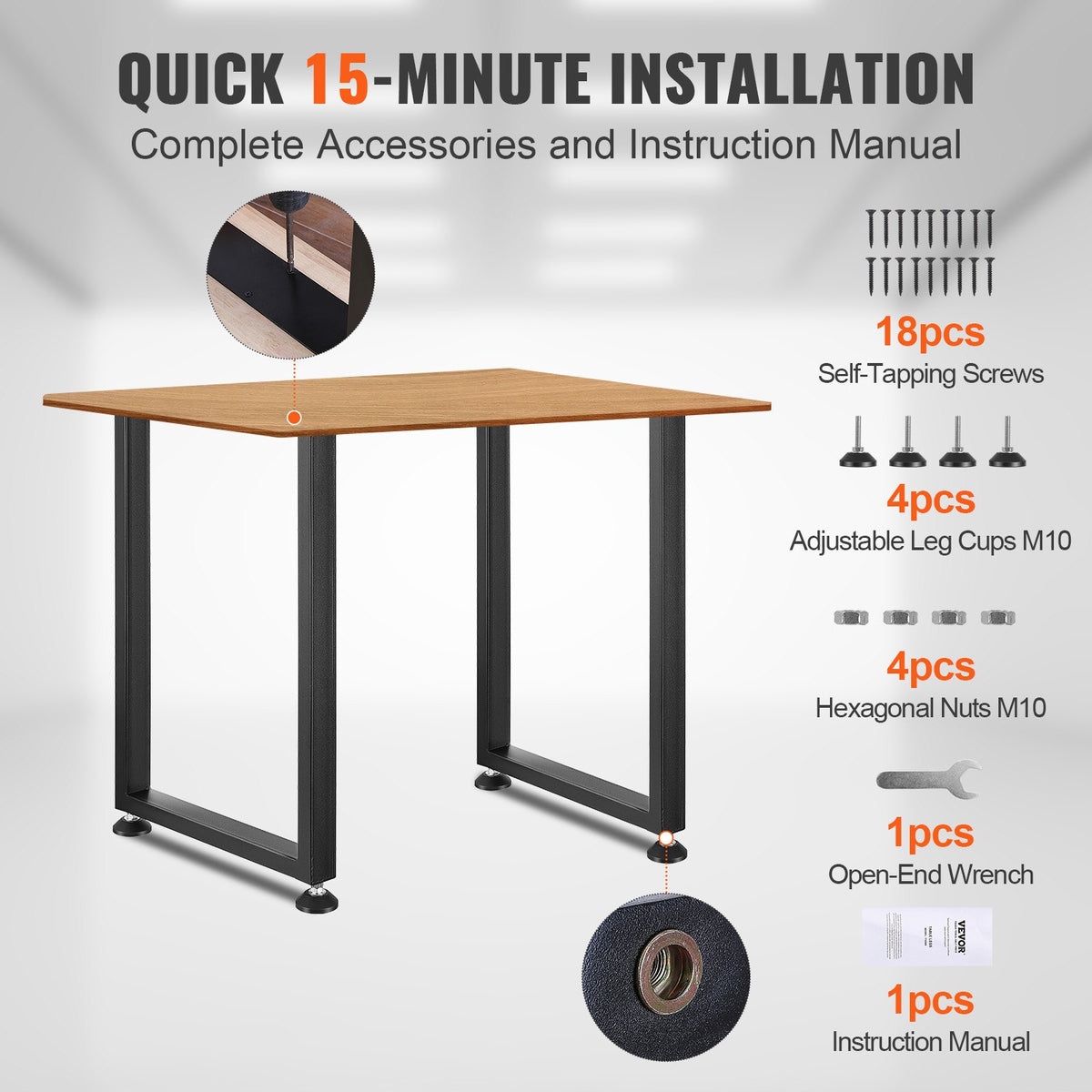 Adjustable Furniture Legs 711.2mm Square Steel Set of 2 Heavy Duty Desk Black