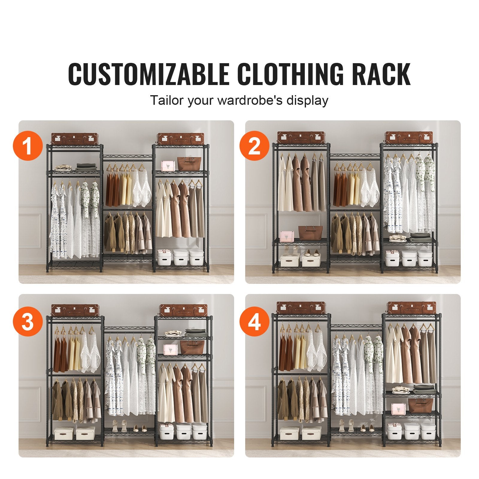 Heavy Duty Clothes Rack Rolling Wardrobe with Shelves 800 lbs
