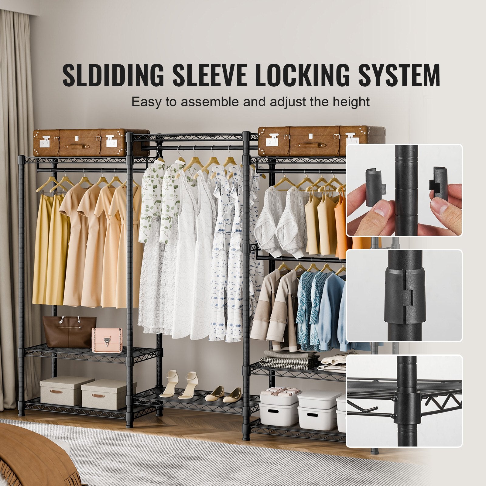 Heavy Duty Clothes Rack Rolling Wardrobe with Shelves 800 lbs
