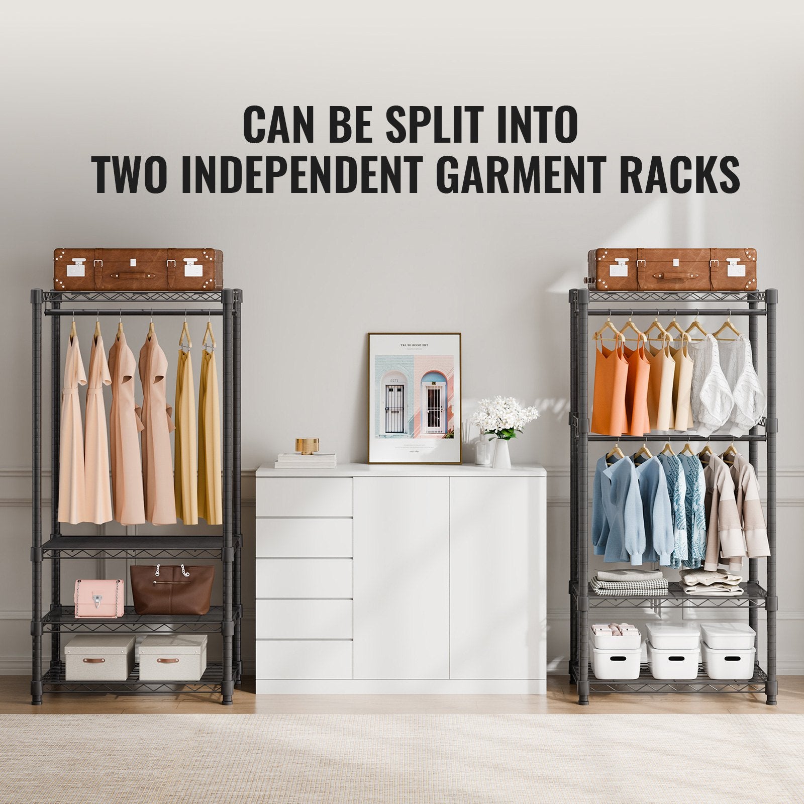 Heavy Duty Clothes Rack Rolling Wardrobe with Shelves 800 lbs