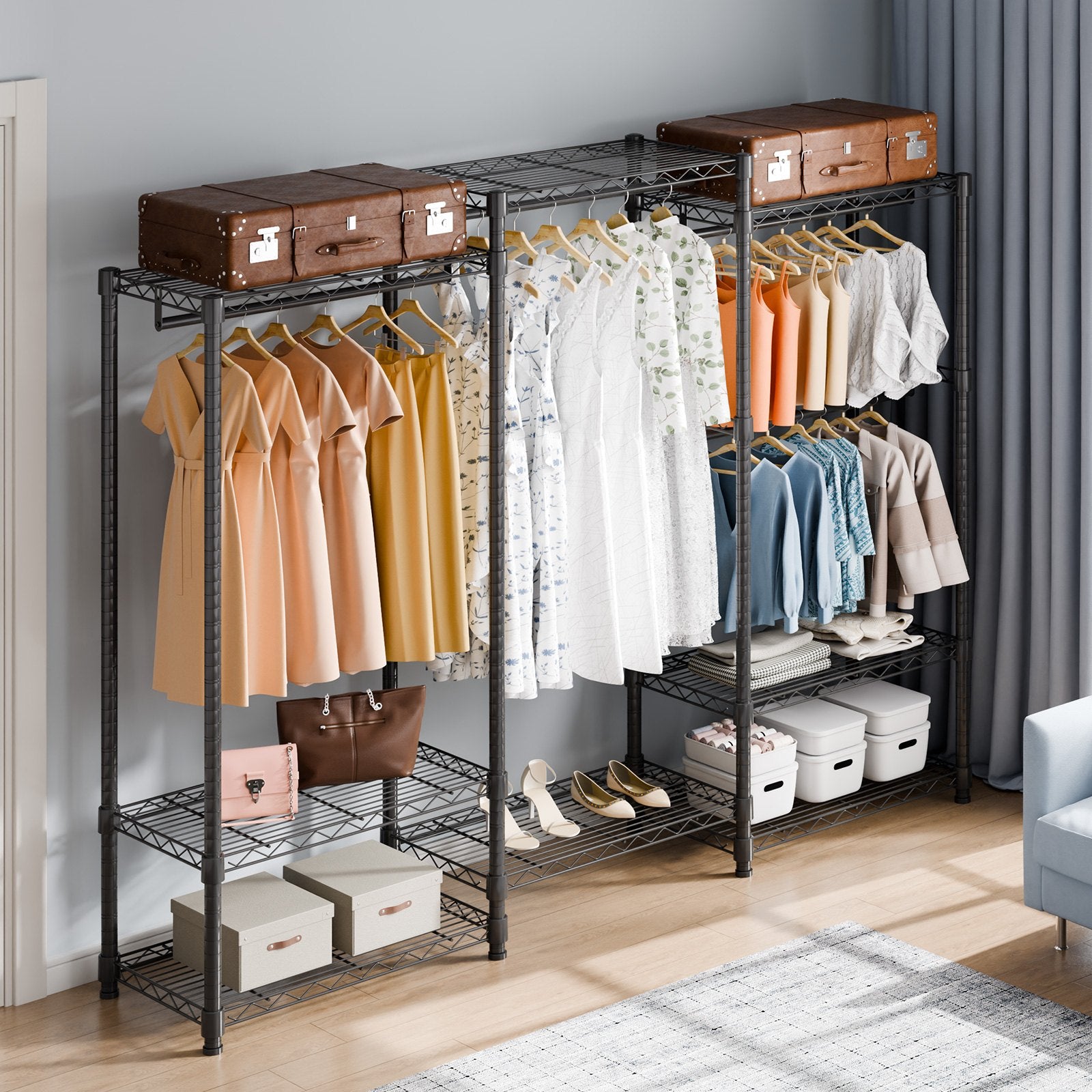 Heavy Duty Clothes Rack Rolling Wardrobe with Shelves 800 lbs