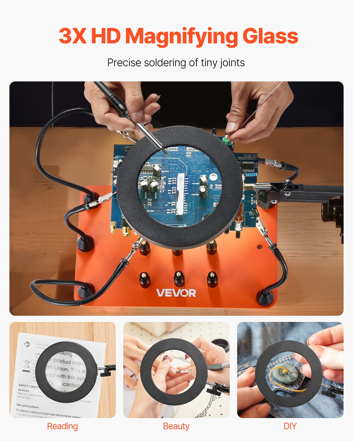 Magnetic Helping Hands Soldering Station 2-in-1 3X LED 5 Arms 6 PCB Holders