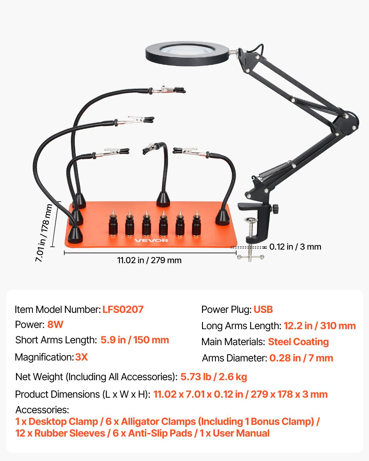 Magnetic Helping Hands Soldering Station 2-in-1 3X LED 5 Arms 6 PCB Holders
