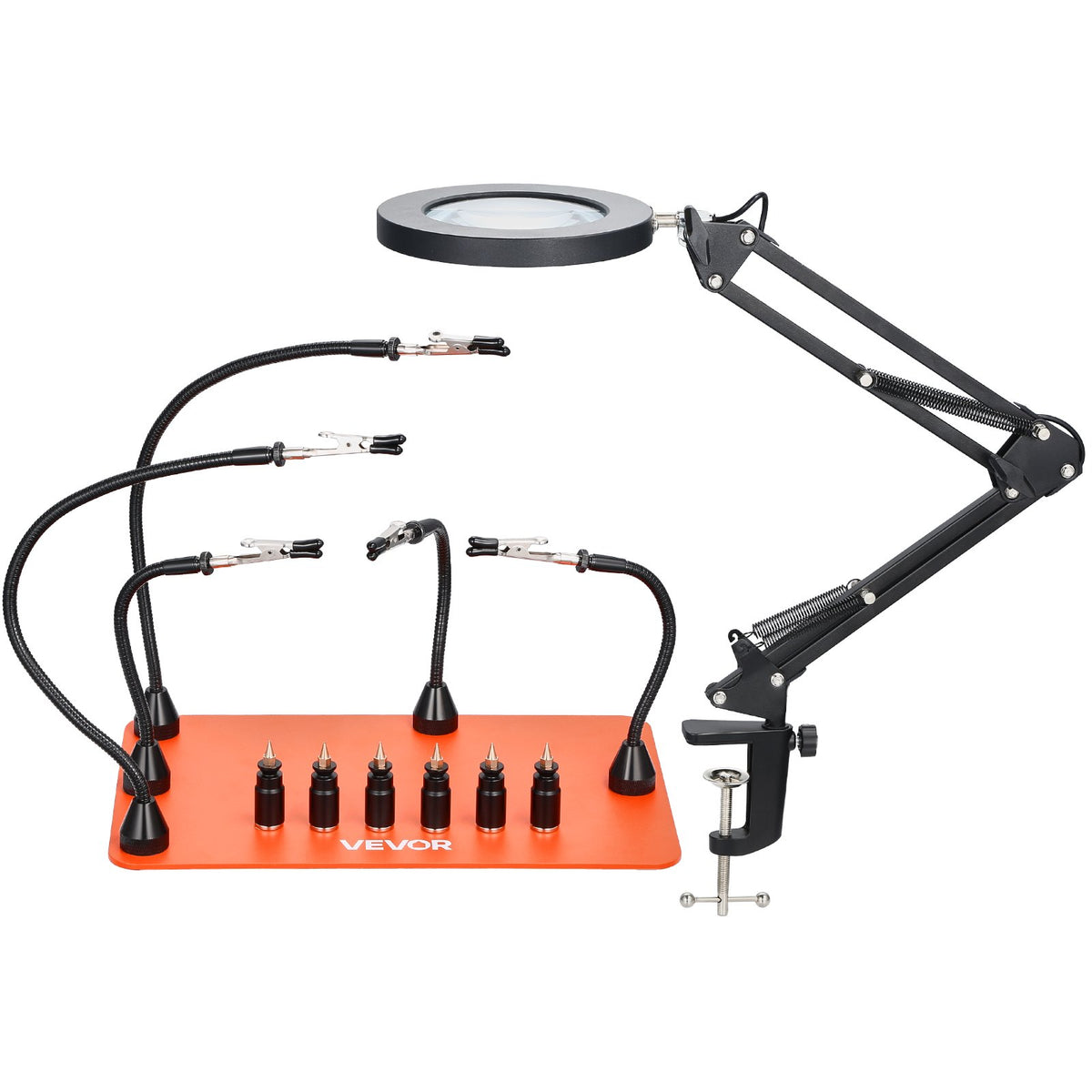 Magnetic Helping Hands Soldering Station 2-in-1 3X LED 5 Arms 6 PCB Holders