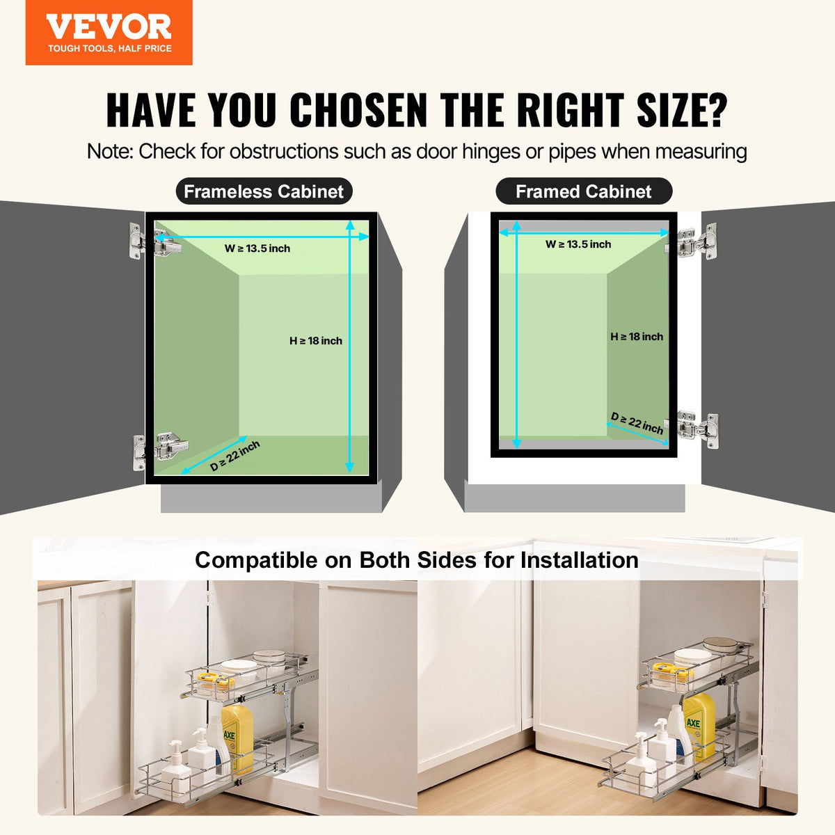 Pull Out Cabinet Organizer 12Wx21Dx15H Heavy Duty Slide Out Pantry Shelves Steel