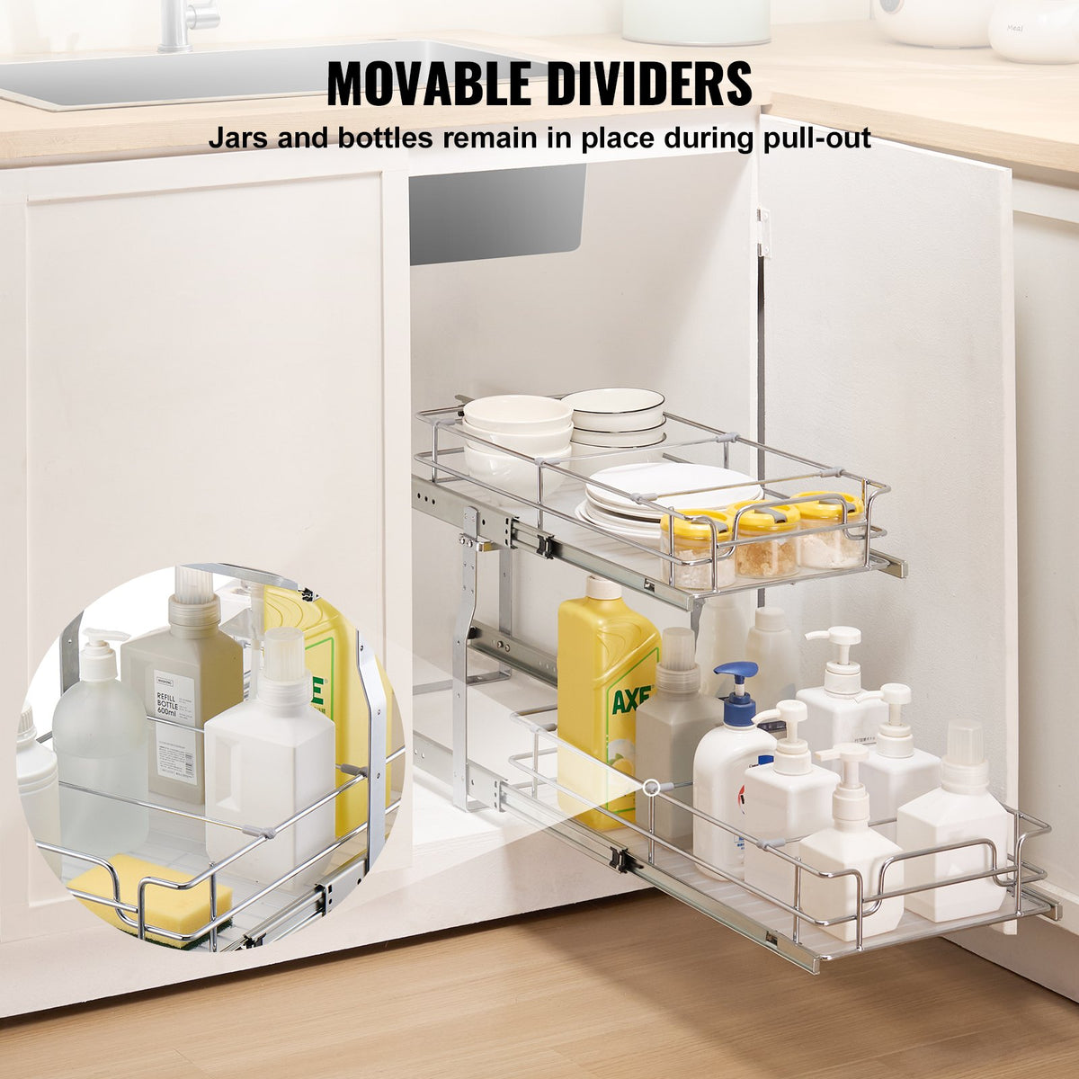 Pull Out Cabinet Organizer 12Wx21Dx15H Heavy Duty Slide Out Pantry Shelves Steel