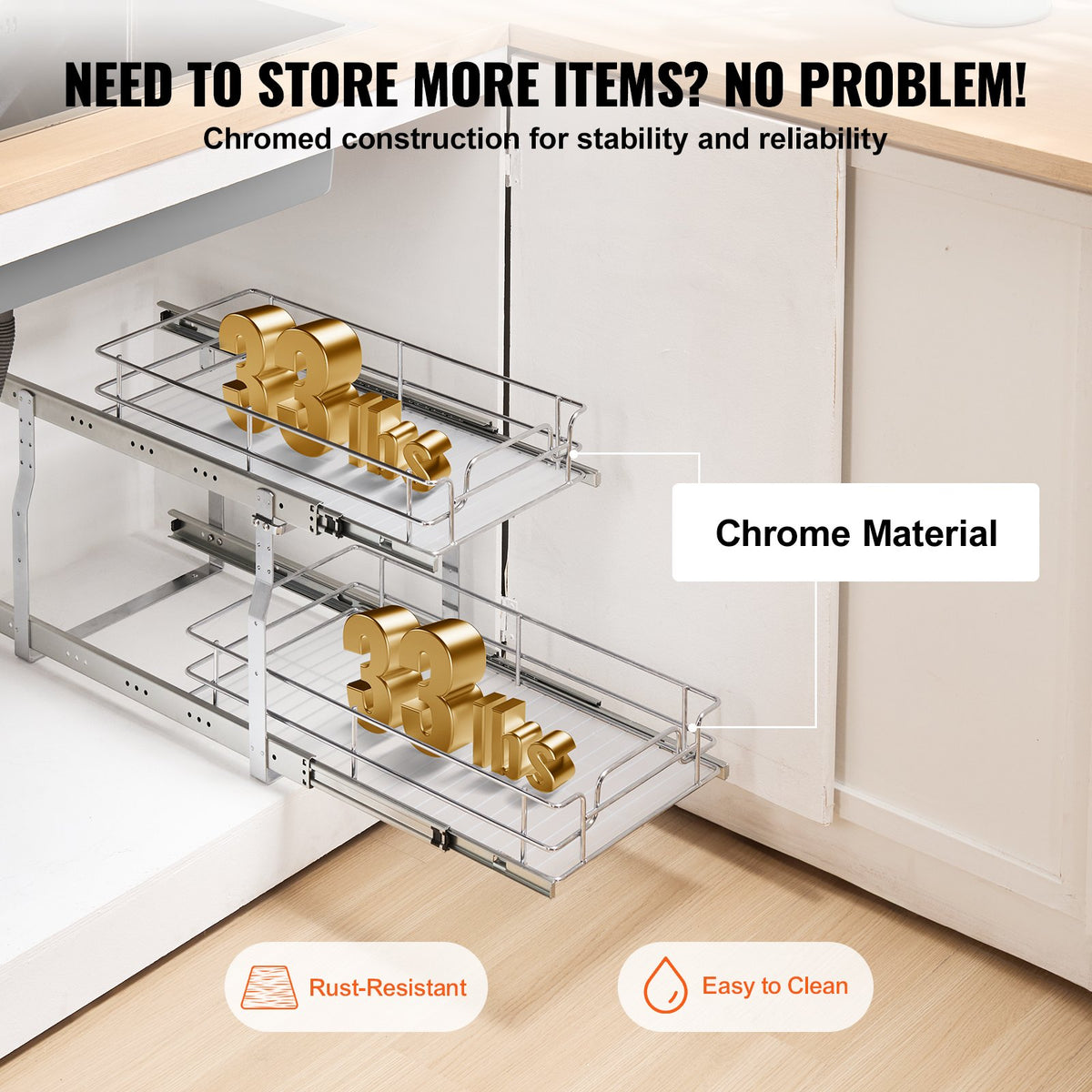 Pull Out Cabinet Organizer 12Wx21Dx15H Heavy Duty Slide Out Pantry Shelves Steel