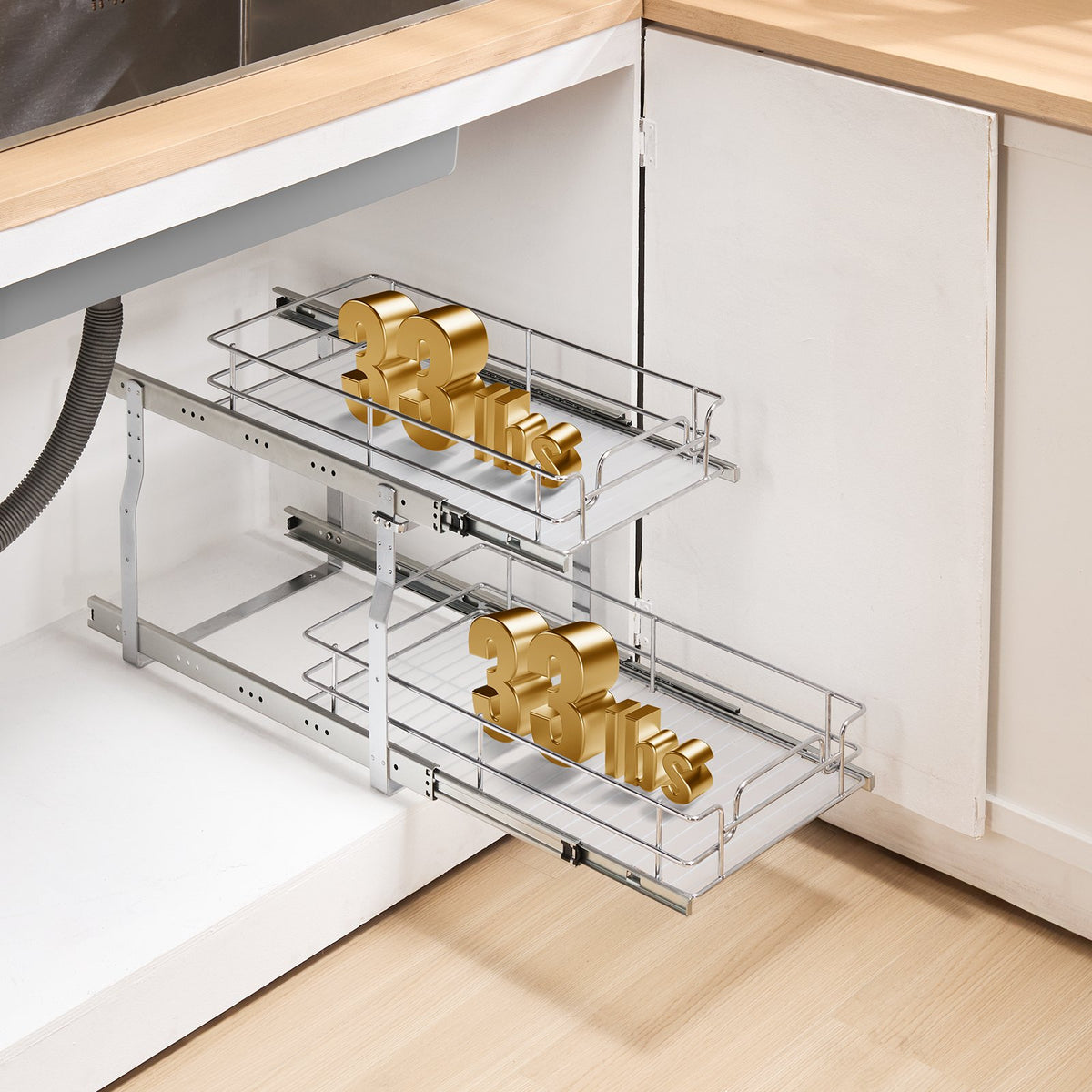 Pull Out Cabinet Organizer 12Wx21Dx15H Heavy Duty Slide Out Pantry Shelves Steel