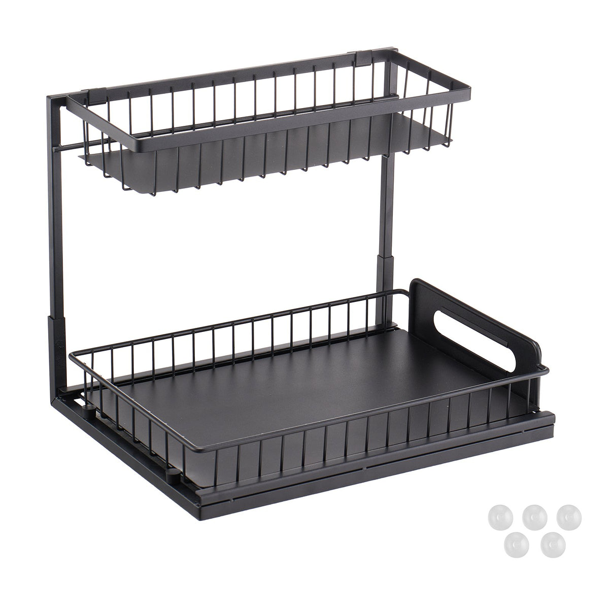 2 Tier Pull Out Cabinet Organizer Under Sink Slide Out Drawer Wire Basket Shelf