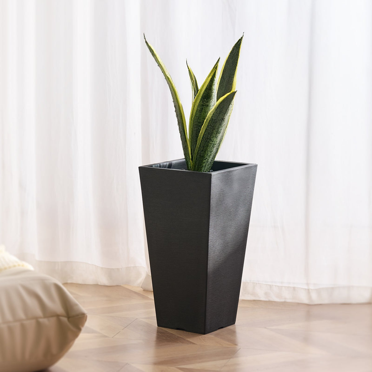 Tall Planter Set of 2 Square Tapered 57cm Plastic Pots for In/Outdoor