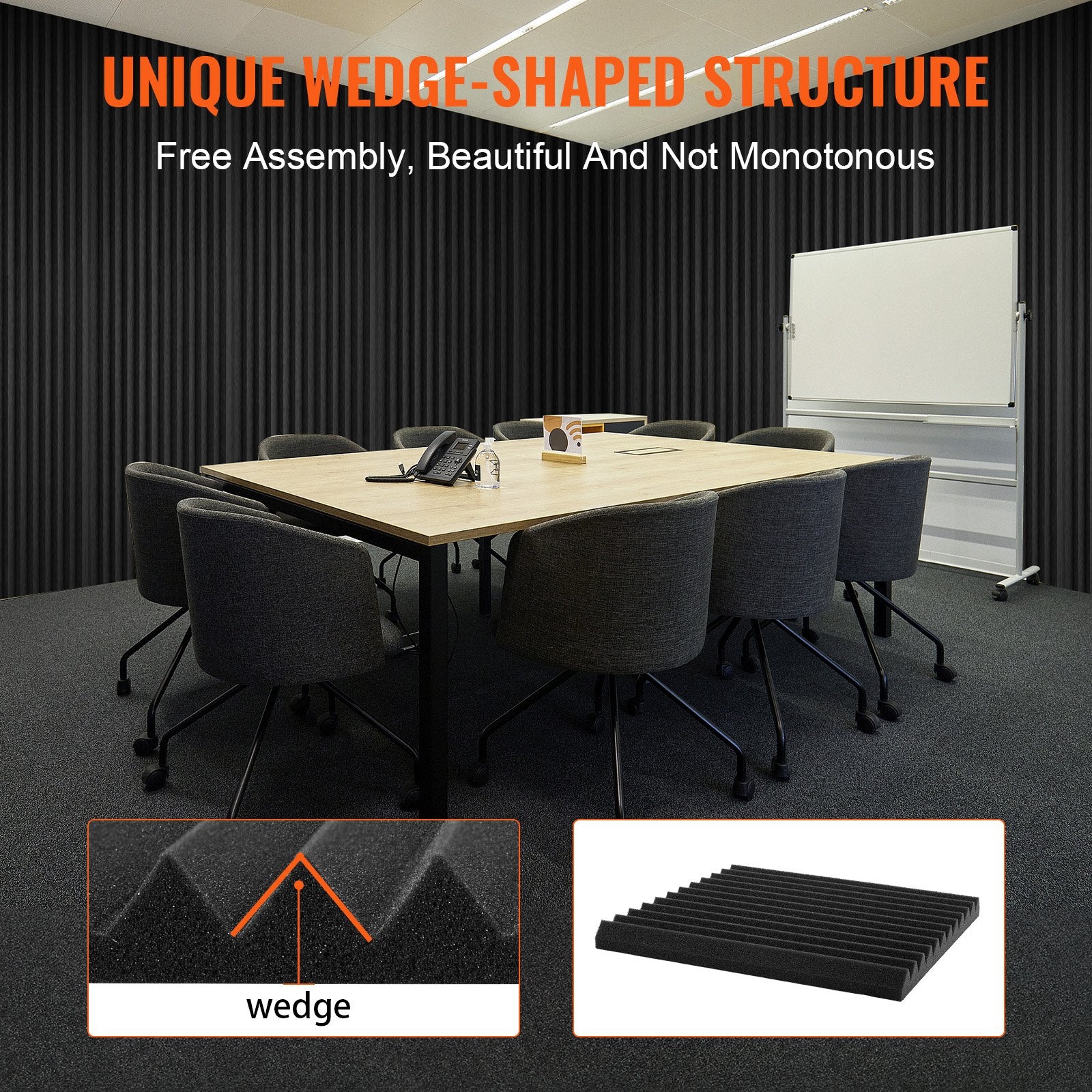 AcousticFoamPanels 80 Pack 12x12x1in High Density Soundproof FireResistant Black