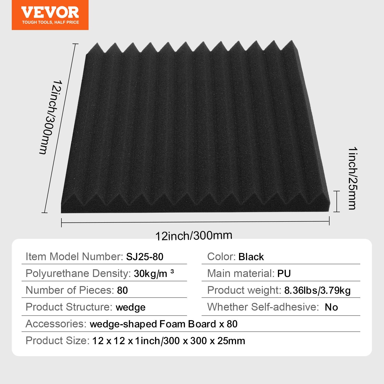 AcousticFoamPanels 80 Pack 12x12x1in High Density Soundproof FireResistant Black