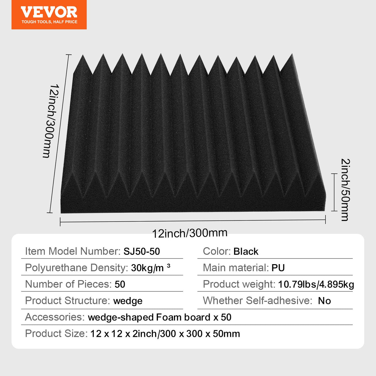 AcousticFoamPanels 50 Pack 12x12x2in High Density Soundproof FireResistant Black