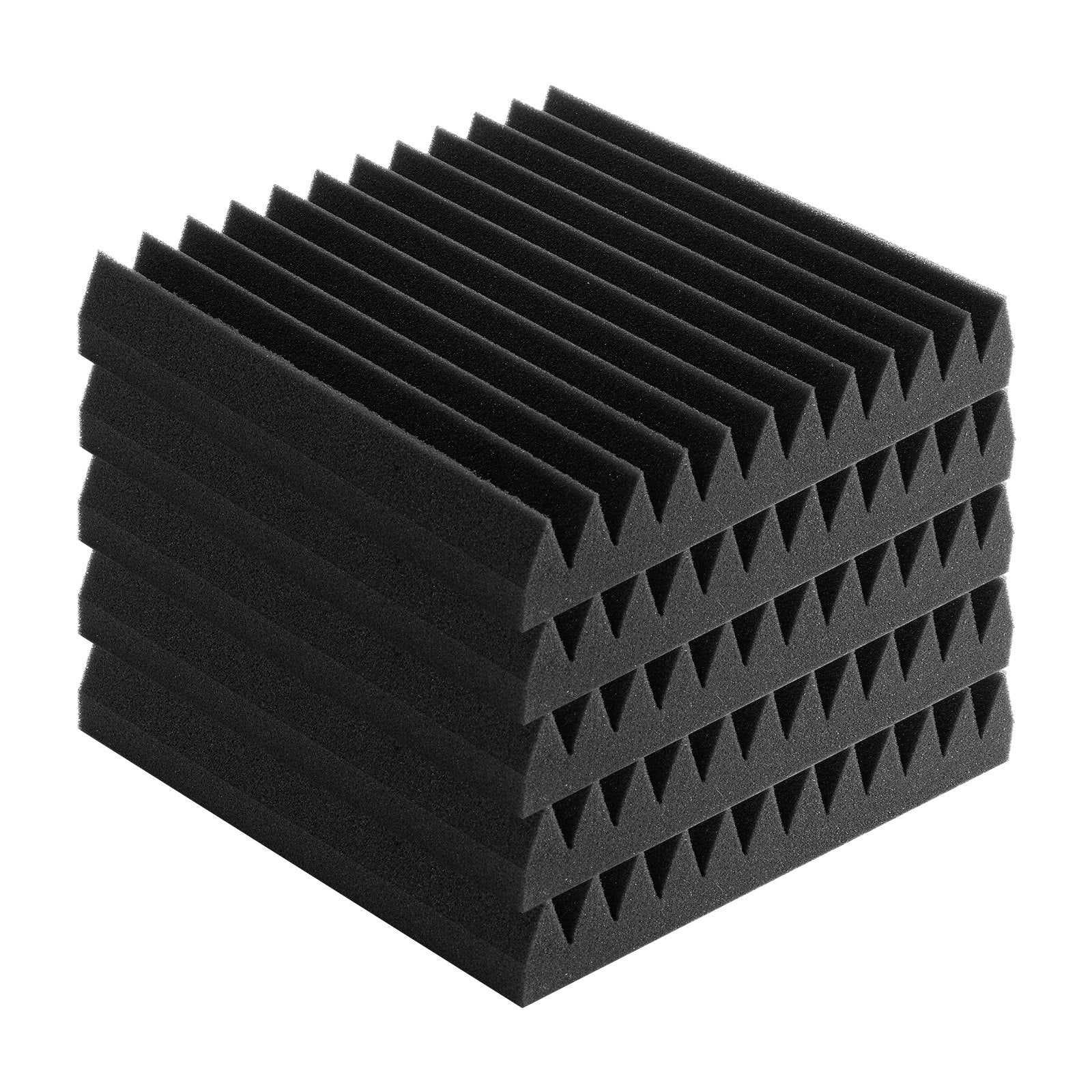 AcousticFoamPanels 50 Pack 12x12x2in High Density Soundproof FireResistant Black