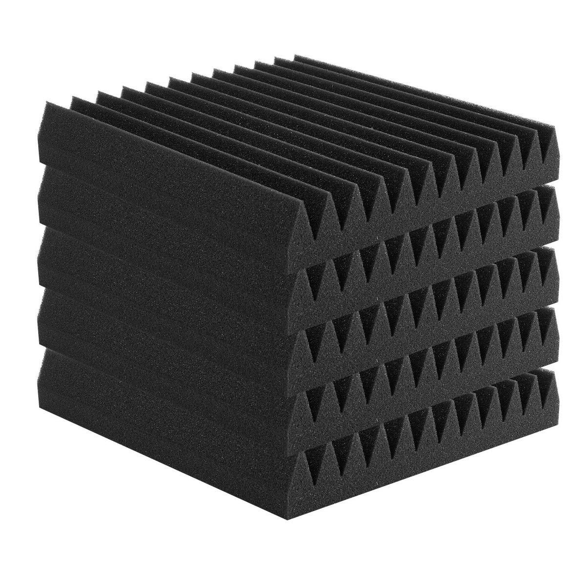 AcousticFoamPanels 50 Pack 12x12x2in High Density Soundproof FireResistant Black