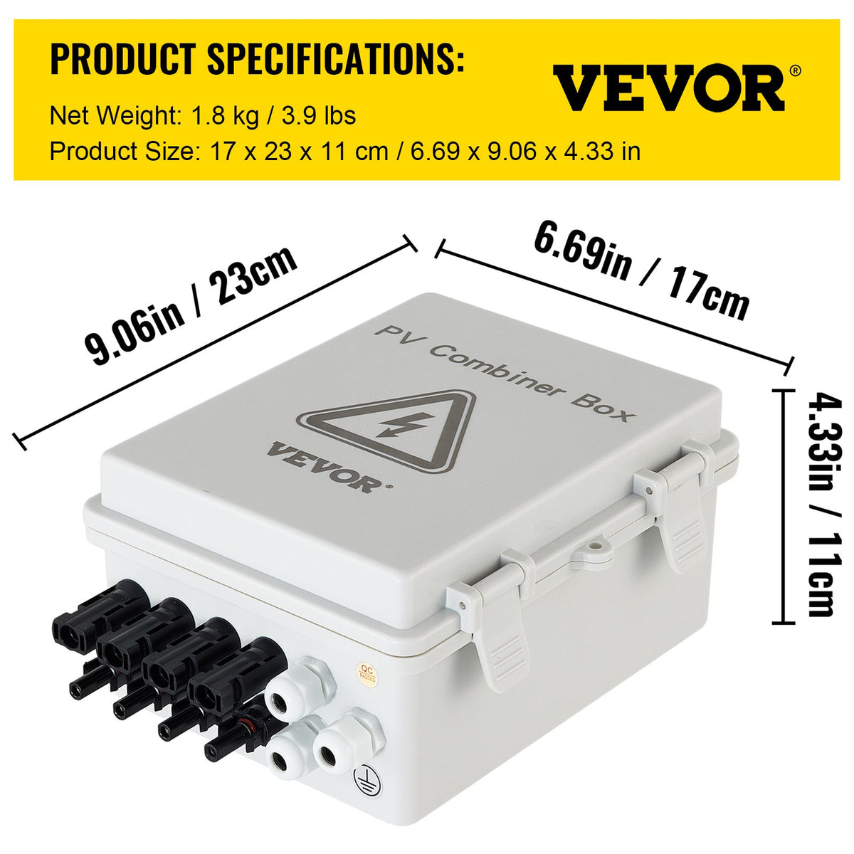 PV Combiner Box 4-String with 15A Fuse, 63A Breaker, Lightning Arrester, IP65