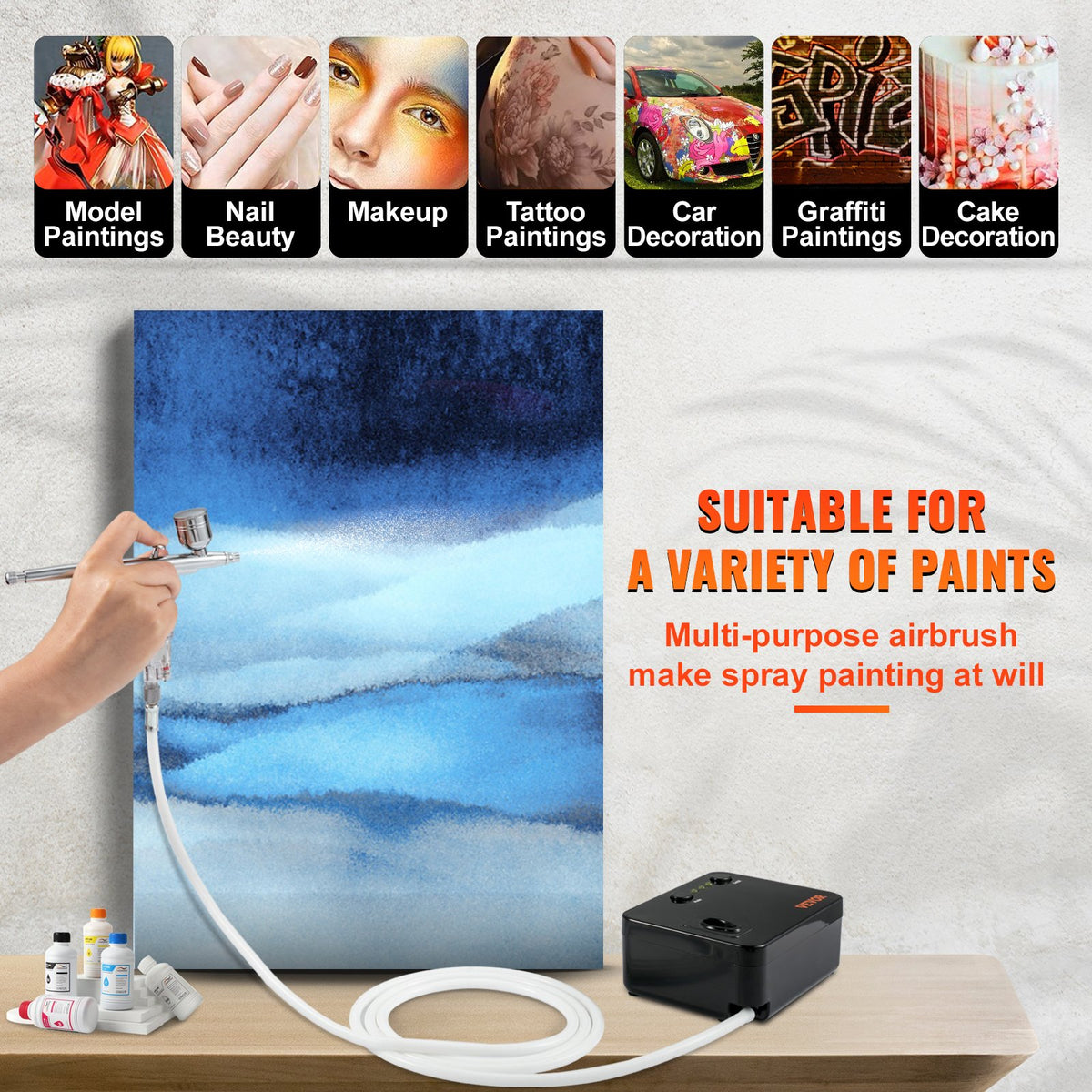 Portable Airbrush Kit with Compressor, Dual-Action Gravity Feed Airbrush Set