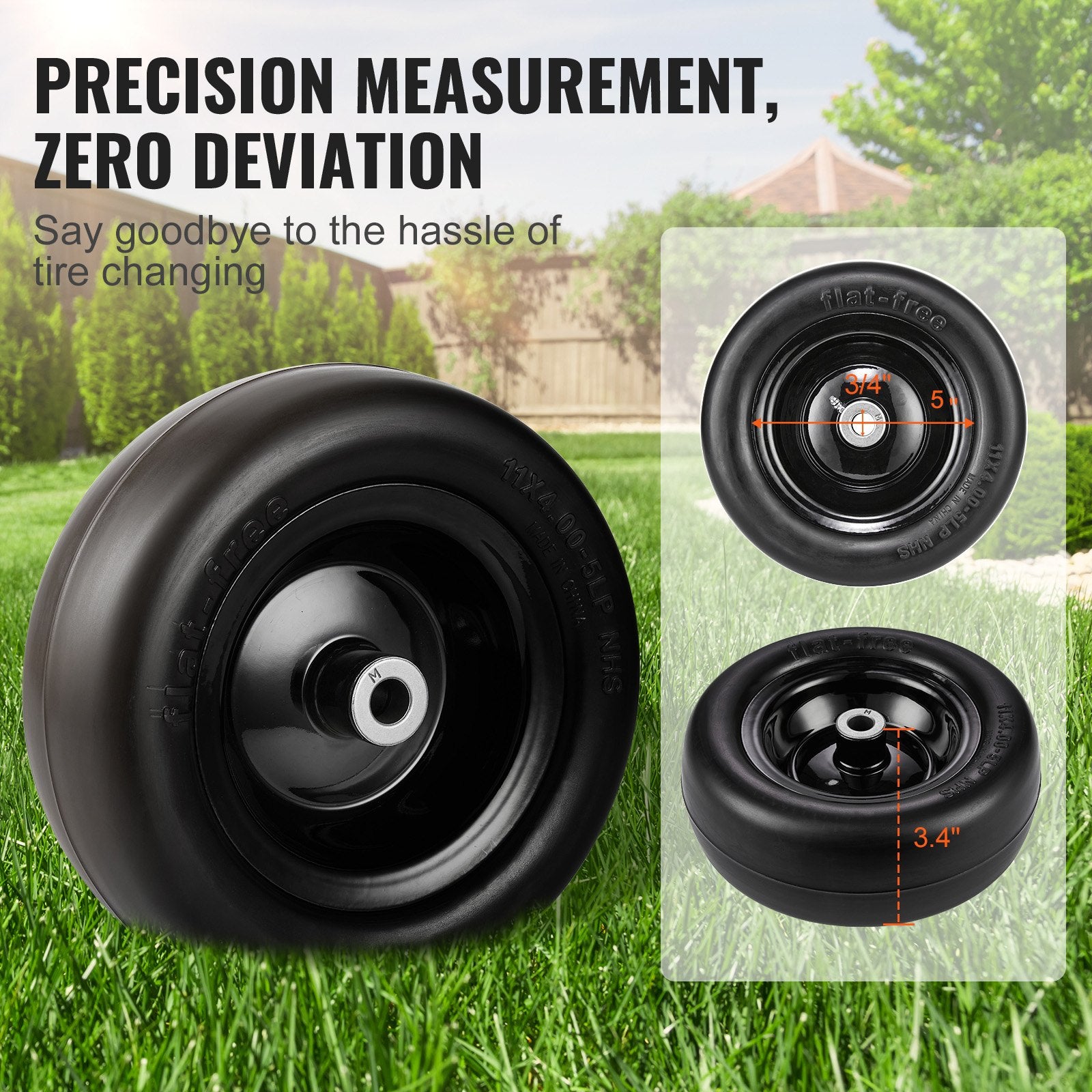 Lawn Mower Tires with Rim 11x4-5 Tubeless Flat-Free PU Tire 2-Pack