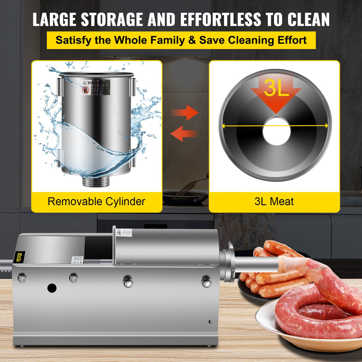 Manual Sausage Stuffer 3L/7lbs, Horizontal Dual-Speed Meat Stuffer with 5 Tubes