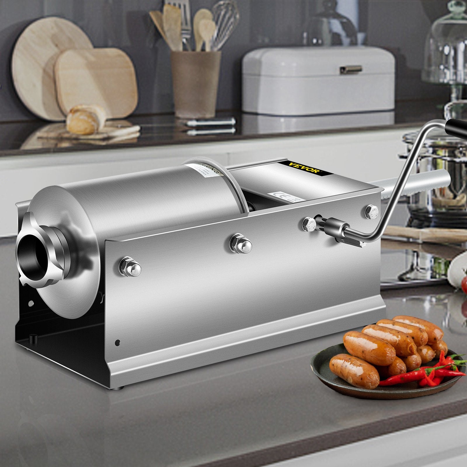 Manual Sausage Stuffer 3L/7lbs, Horizontal Dual-Speed Meat Stuffer with 5 Tubes