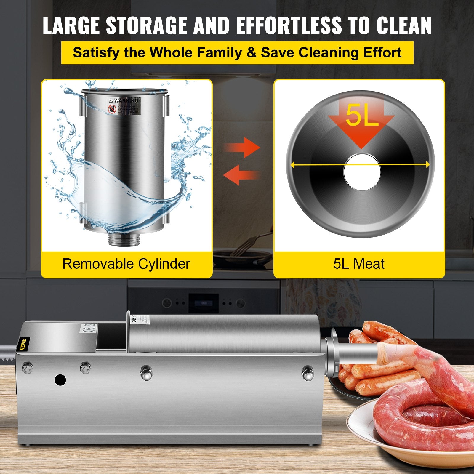Manual Sausage Stuffer 5L/11lbs, Horizontal Dual-Speed Meat Stuffer with 5 Tubes