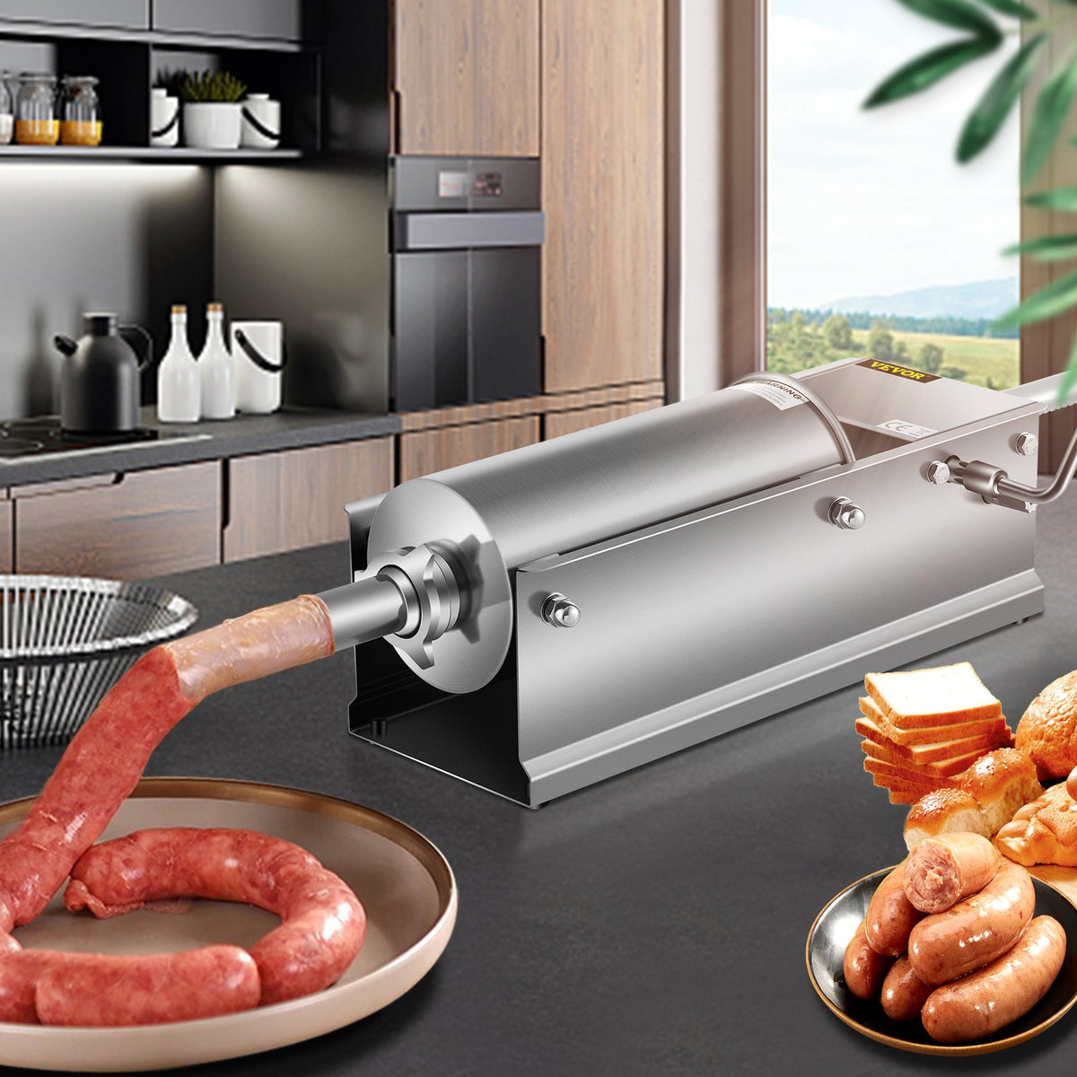 Manual Sausage Stuffer 5L/11lbs, Horizontal Dual-Speed Meat Stuffer with 5 Tubes