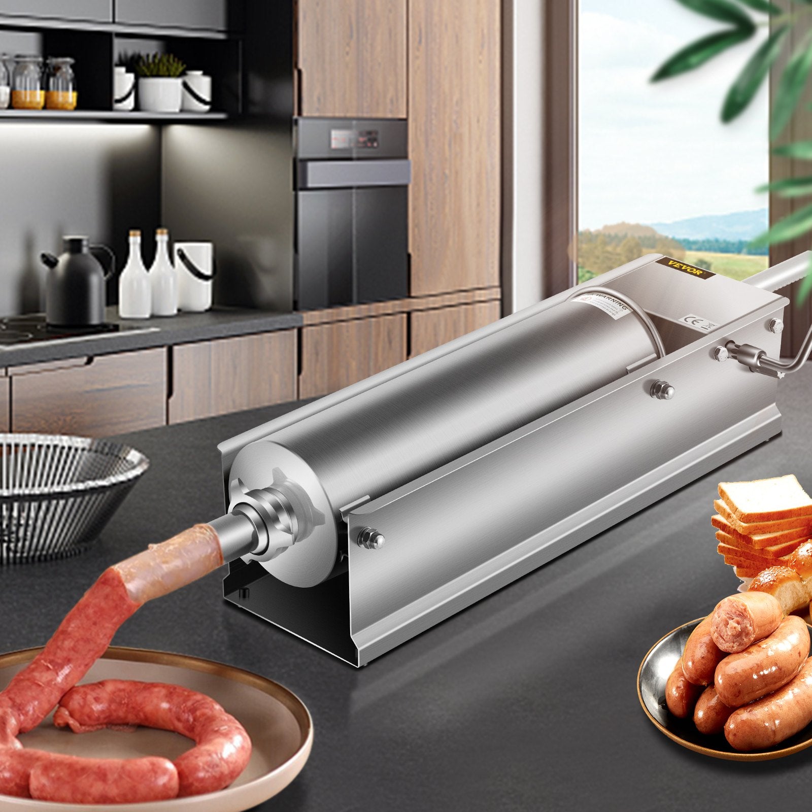 Manual Sausage Stuffer 7L/15lbs, Horizontal Dual-Speed Meat Stuffer with 5 Tubes
