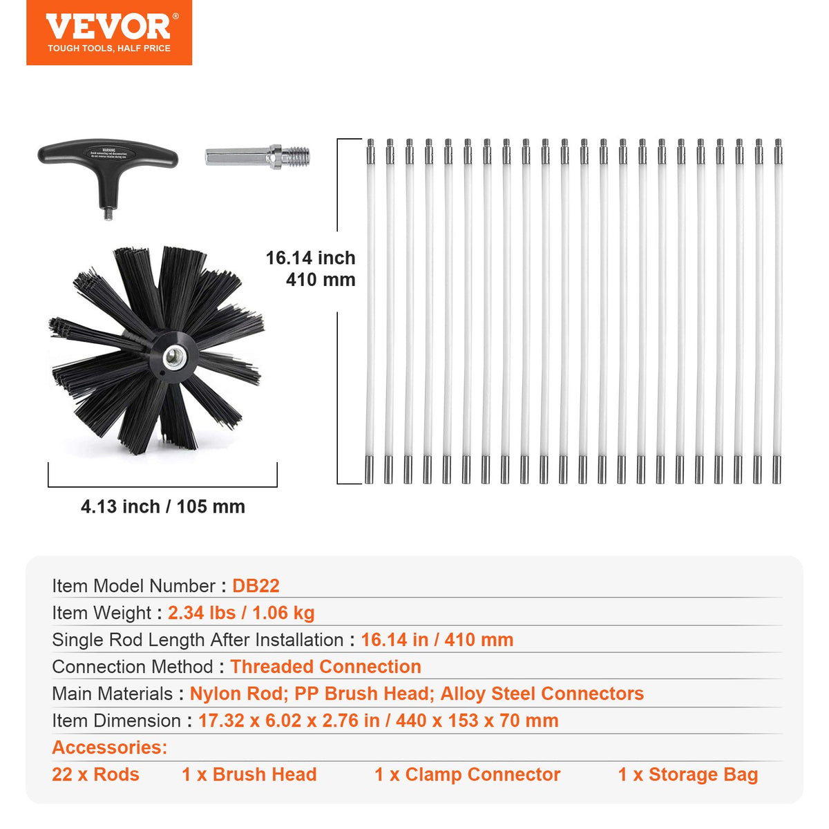Dryer Vent Cleaner Kit, 22-Piece Duct & Lint Cleaning Tools Set - 914.4 cm